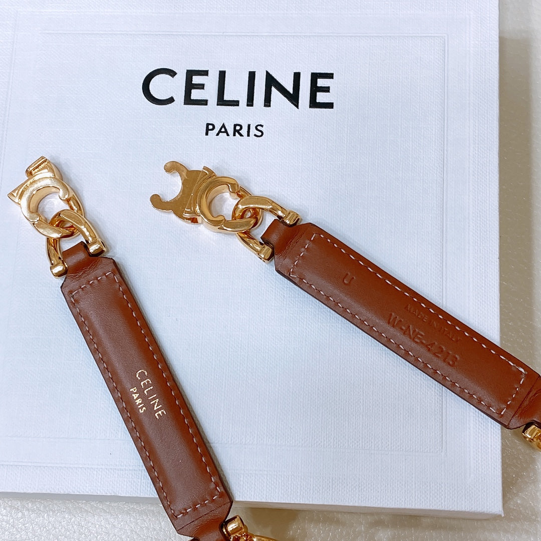 CL SMALL 18 MM GOURMETTE TRIOMPHE ADJUSTABLE BELT IN BRONZE BROWN LEATHER GOLD HARDWARE - 30
