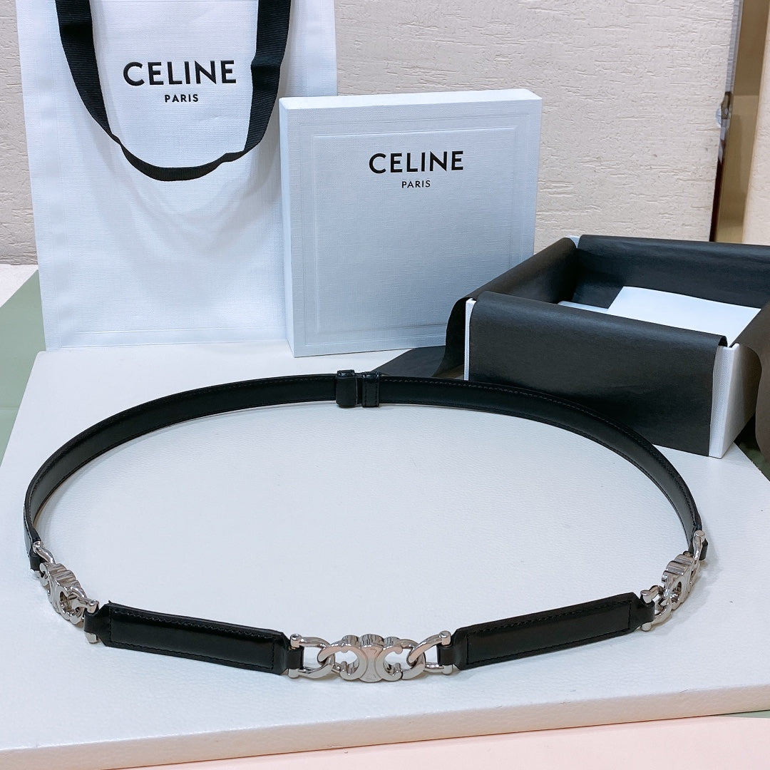 SMALL 18 MM GOURMETTE TRIOMPHE ADJUSTABLE BELT IN BLACK LEATHER SILVER HARDWARE - 30