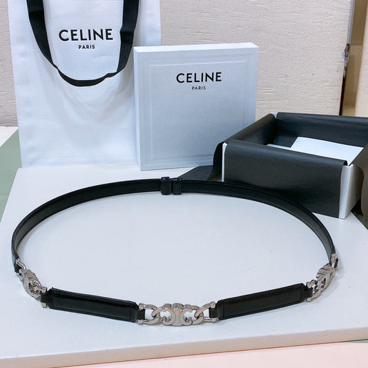 SMALL 18 MM GOURMETTE TRIOMPHE ADJUSTABLE BELT IN BLACK LEATHER SILVER HARDWARE - 30