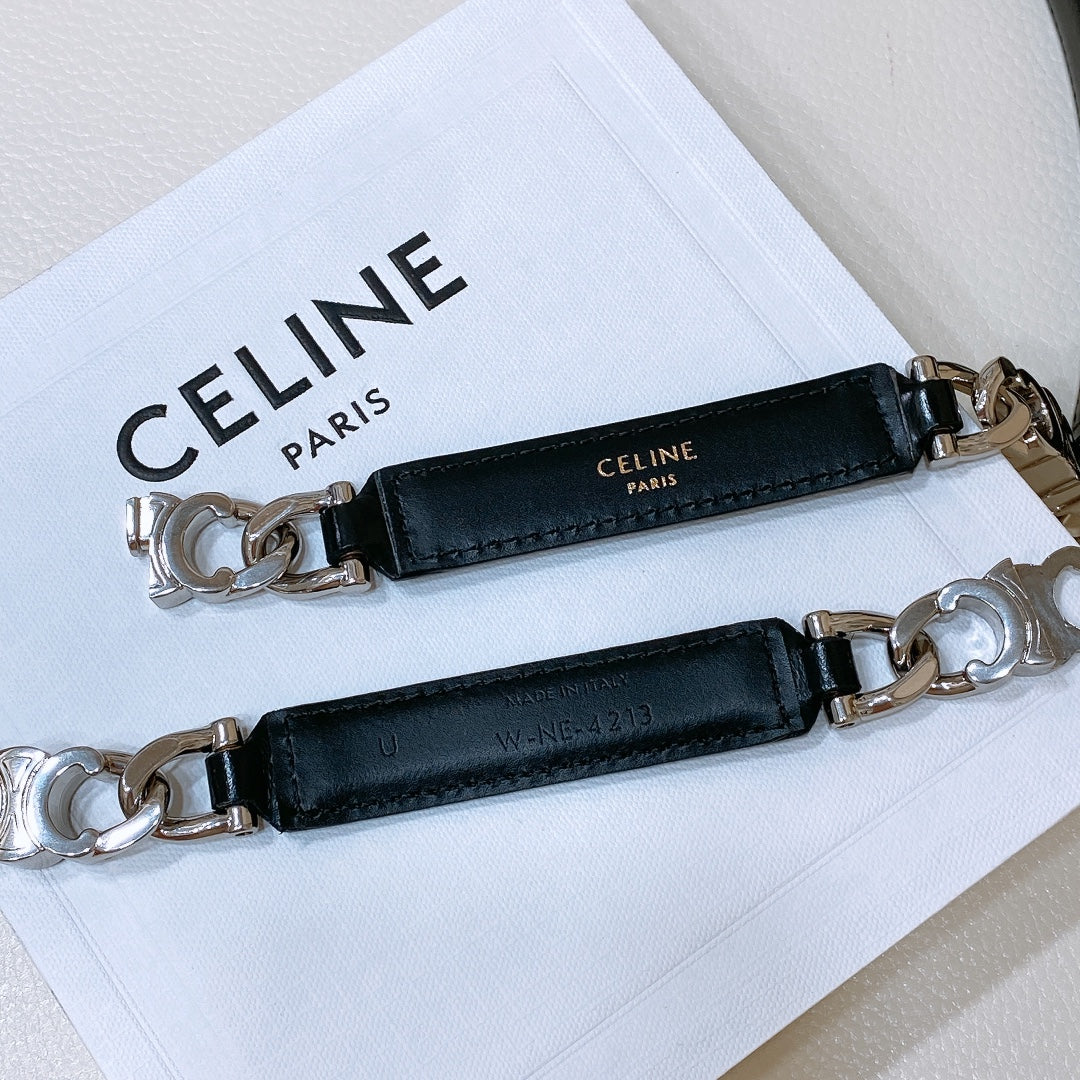 SMALL 18 MM GOURMETTE TRIOMPHE ADJUSTABLE BELT IN BLACK LEATHER SILVER HARDWARE - 30
