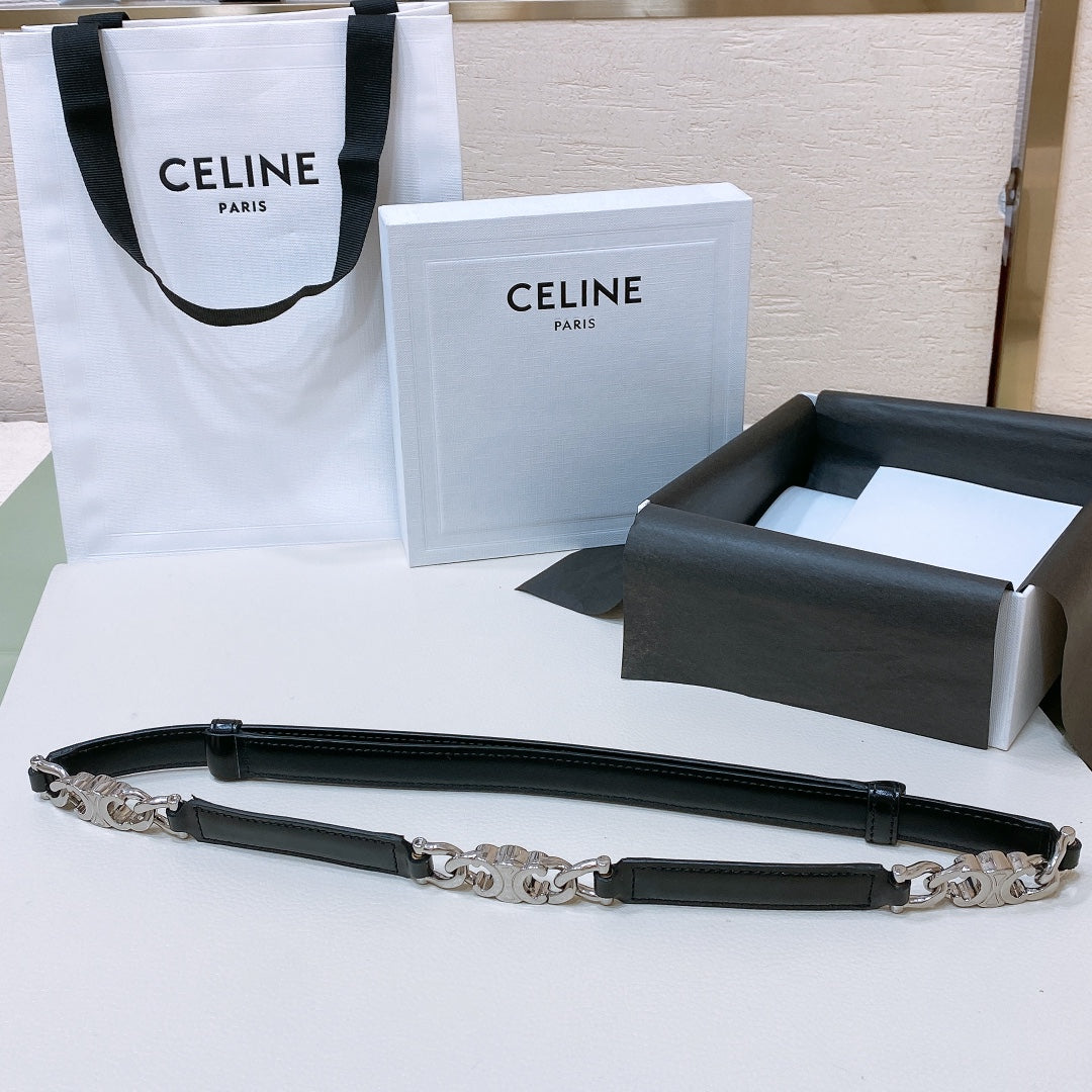 SMALL 18 MM GOURMETTE TRIOMPHE ADJUSTABLE BELT IN BLACK LEATHER SILVER HARDWARE - 30