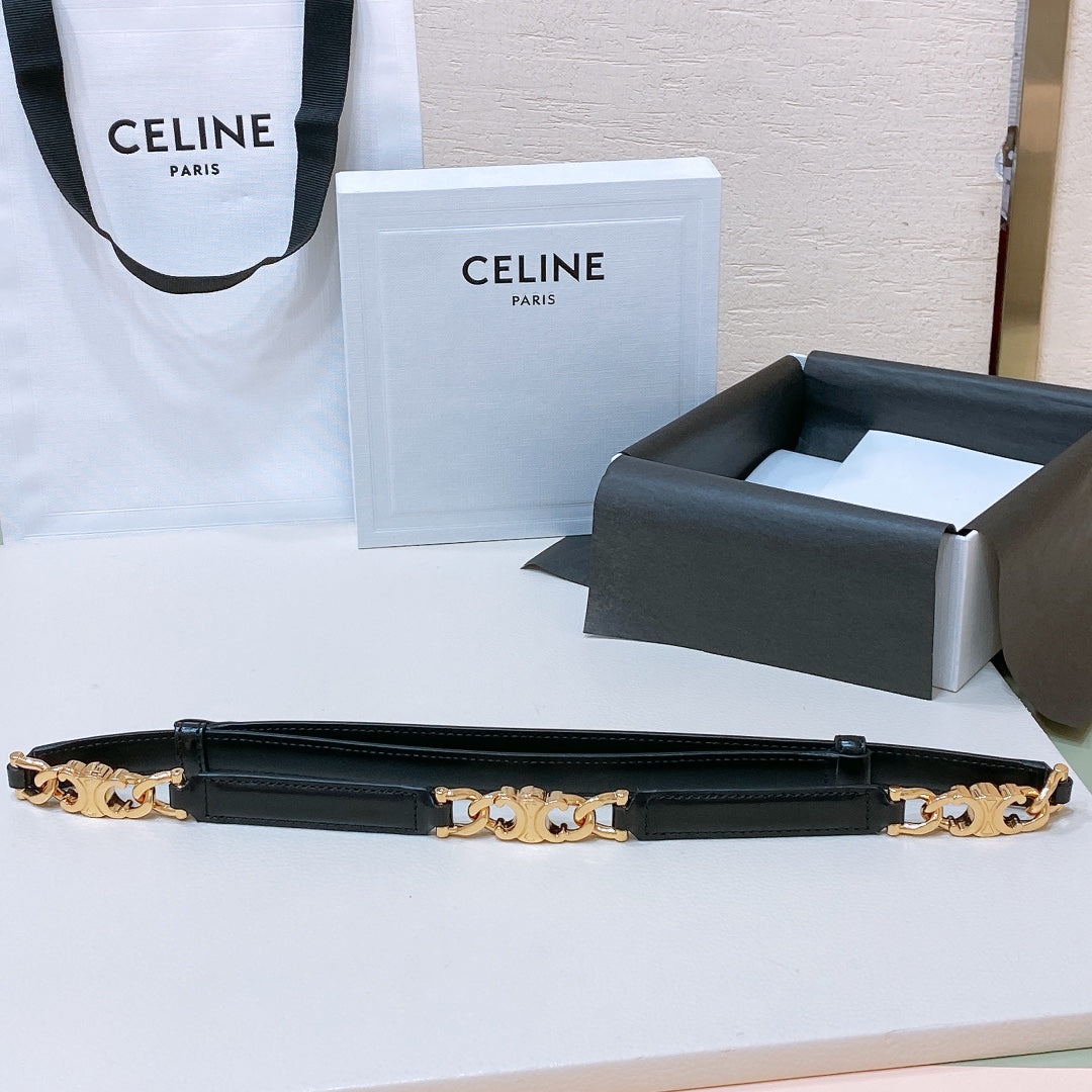 SMALL 18 MM GOURMETTE TRIOMPHE ADJUSTABLE BELT IN BLACK LEATHER GOLD HARDWARE - 30
