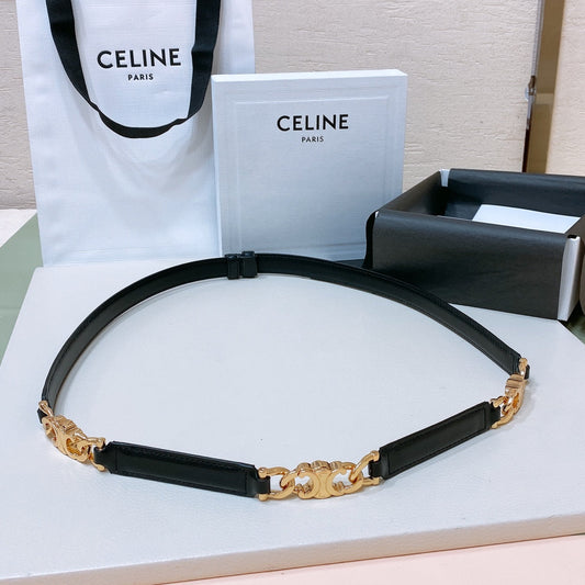 SMALL 18 MM GOURMETTE TRIOMPHE ADJUSTABLE BELT IN BLACK LEATHER GOLD HARDWARE - 30