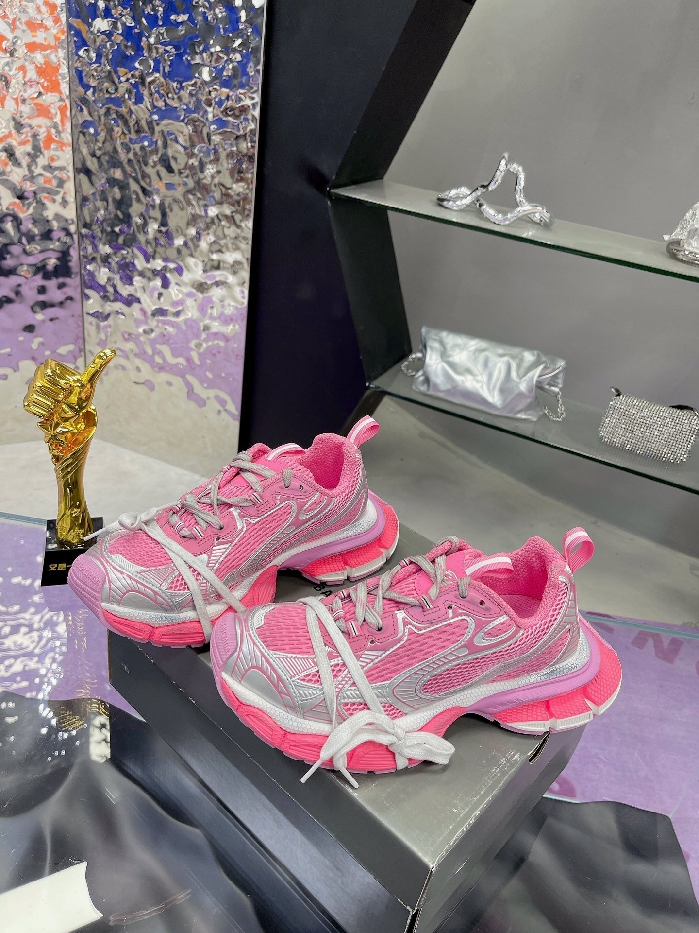 3XL SNEAKER IN PINK MIX SILVER MESH AND POLYURETHANE - 35