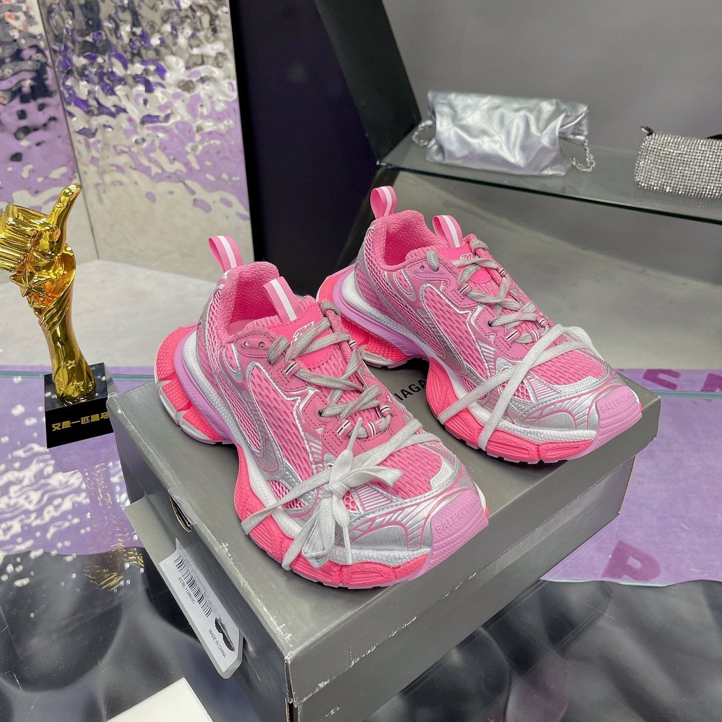 3XL SNEAKER IN PINK MIX SILVER MESH AND POLYURETHANE - 35