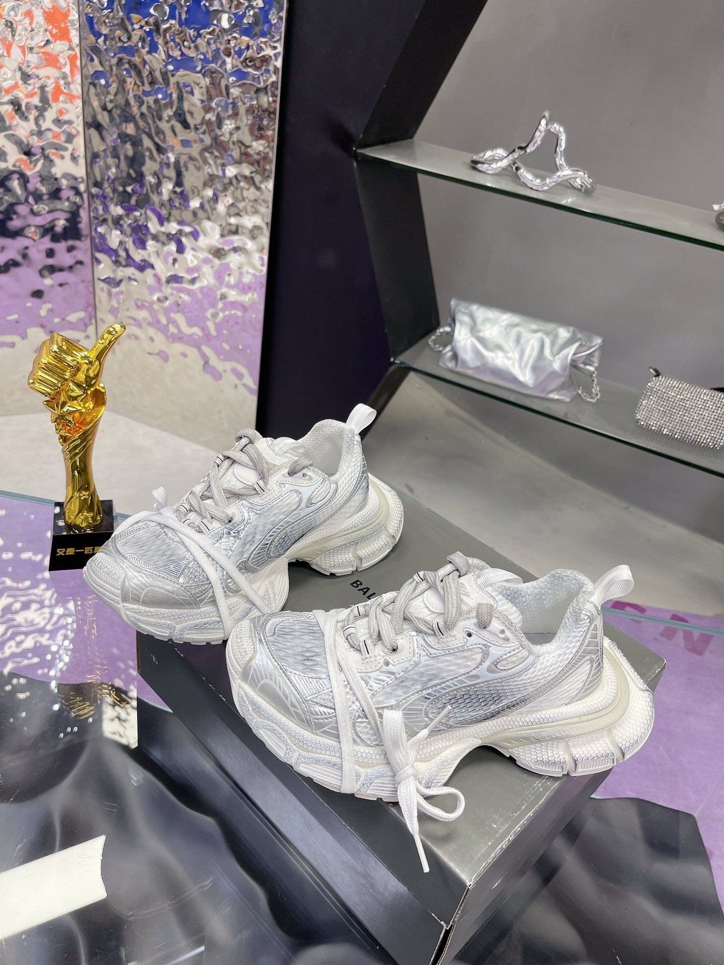 3XL SNEAKER IN SILVER MIX WHITE MESH AND POLYURETHANE - 35