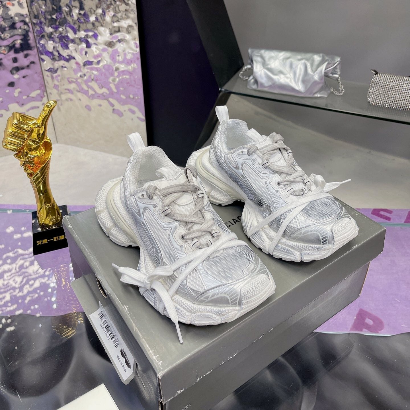 3XL SNEAKER IN SILVER MIX WHITE MESH AND POLYURETHANE - 35