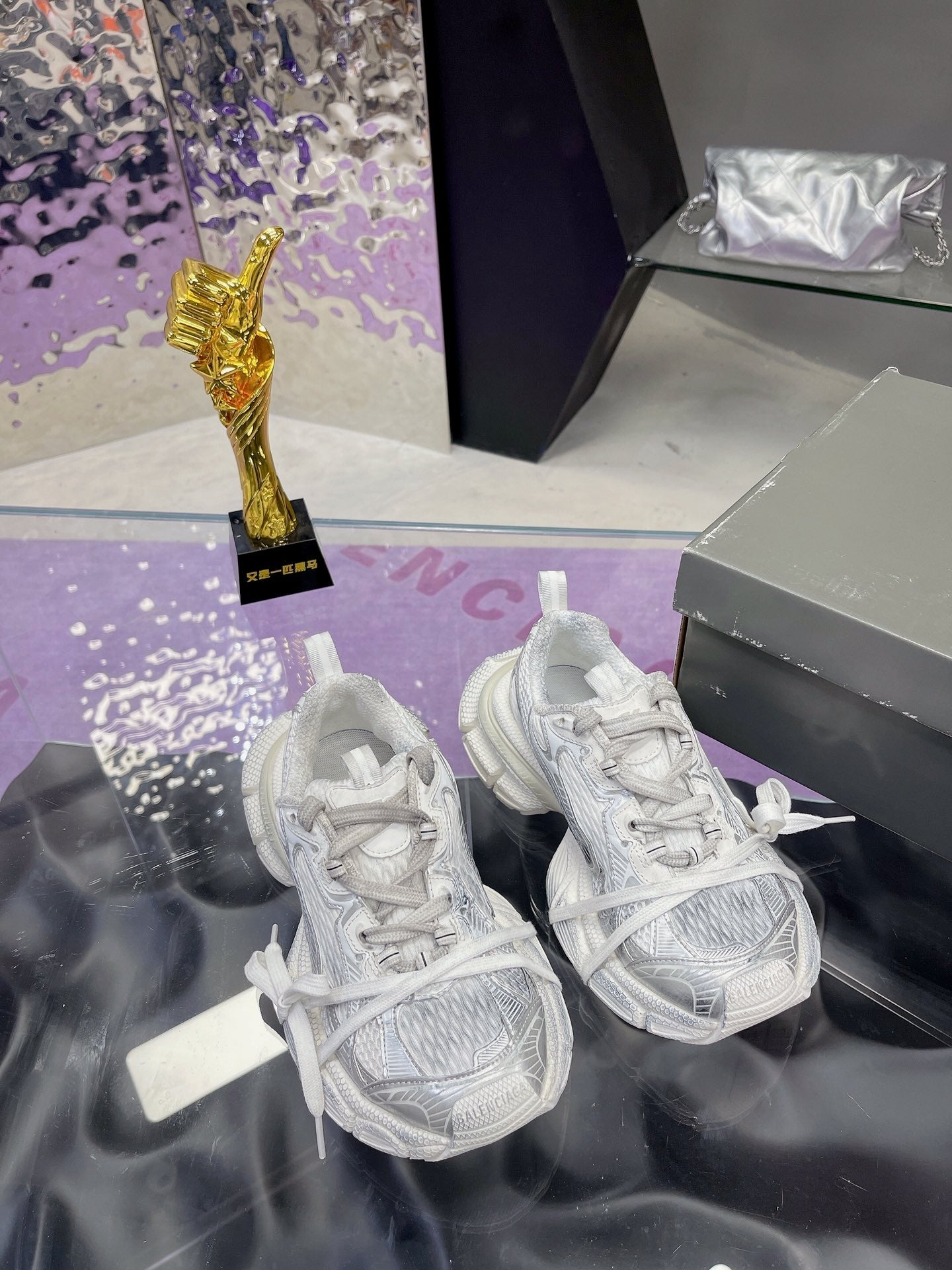3XL SNEAKER IN SILVER MIX WHITE MESH AND POLYURETHANE - 35