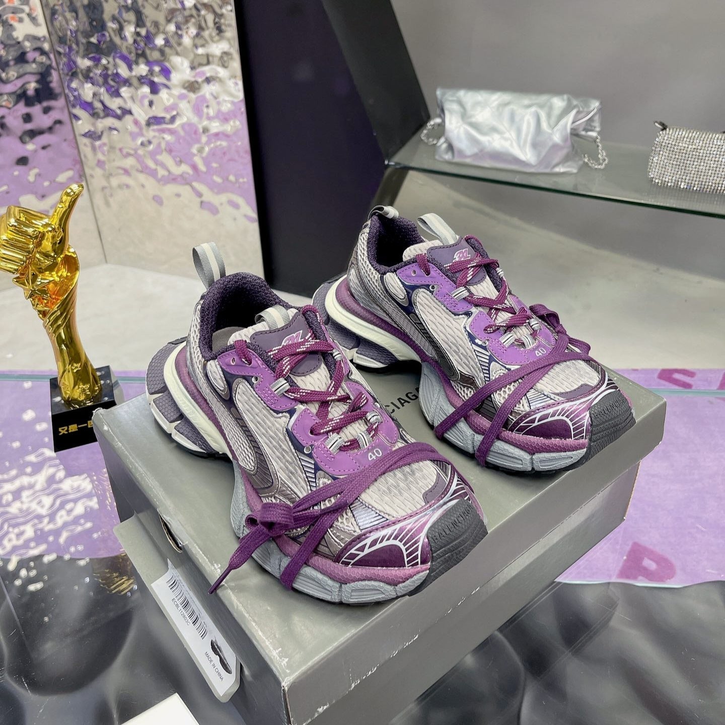 3XL SNEAKER IN PURPLE MIX GRAY MESH AND POLYURETHANE - 35