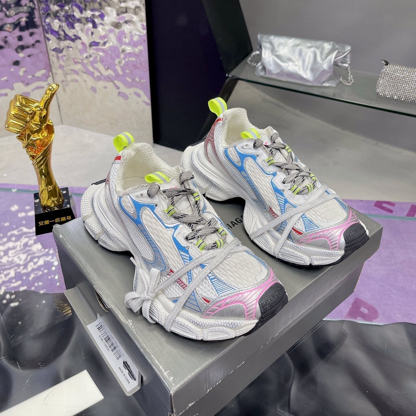 3XL SNEAKER IN WHITE PINK GRAY BLUE MESH AND POLYURETHANE - 35