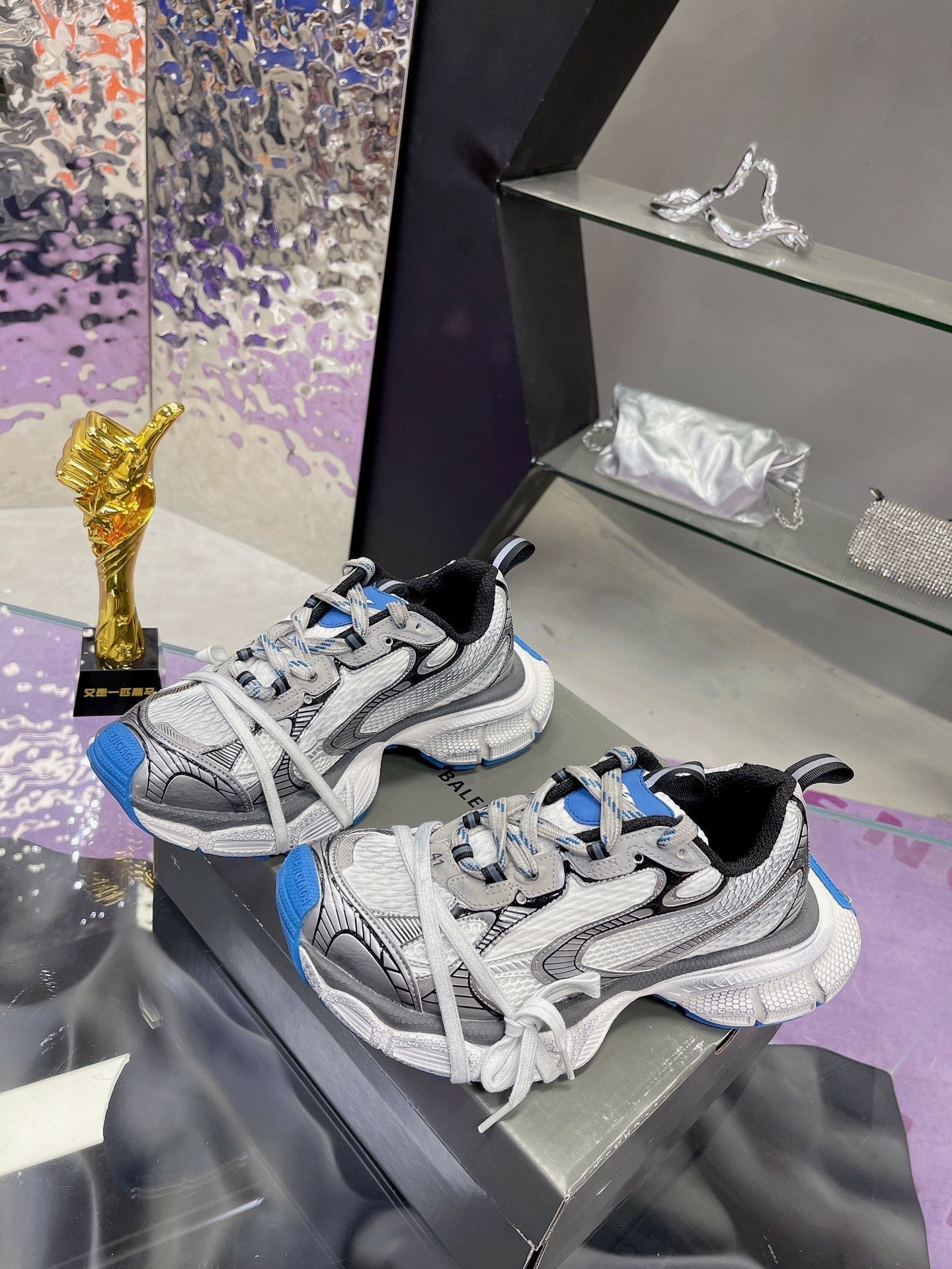 3XL SNEAKER IN WHITE GRAY BLUE MESH AND POLYURETHANE - 35