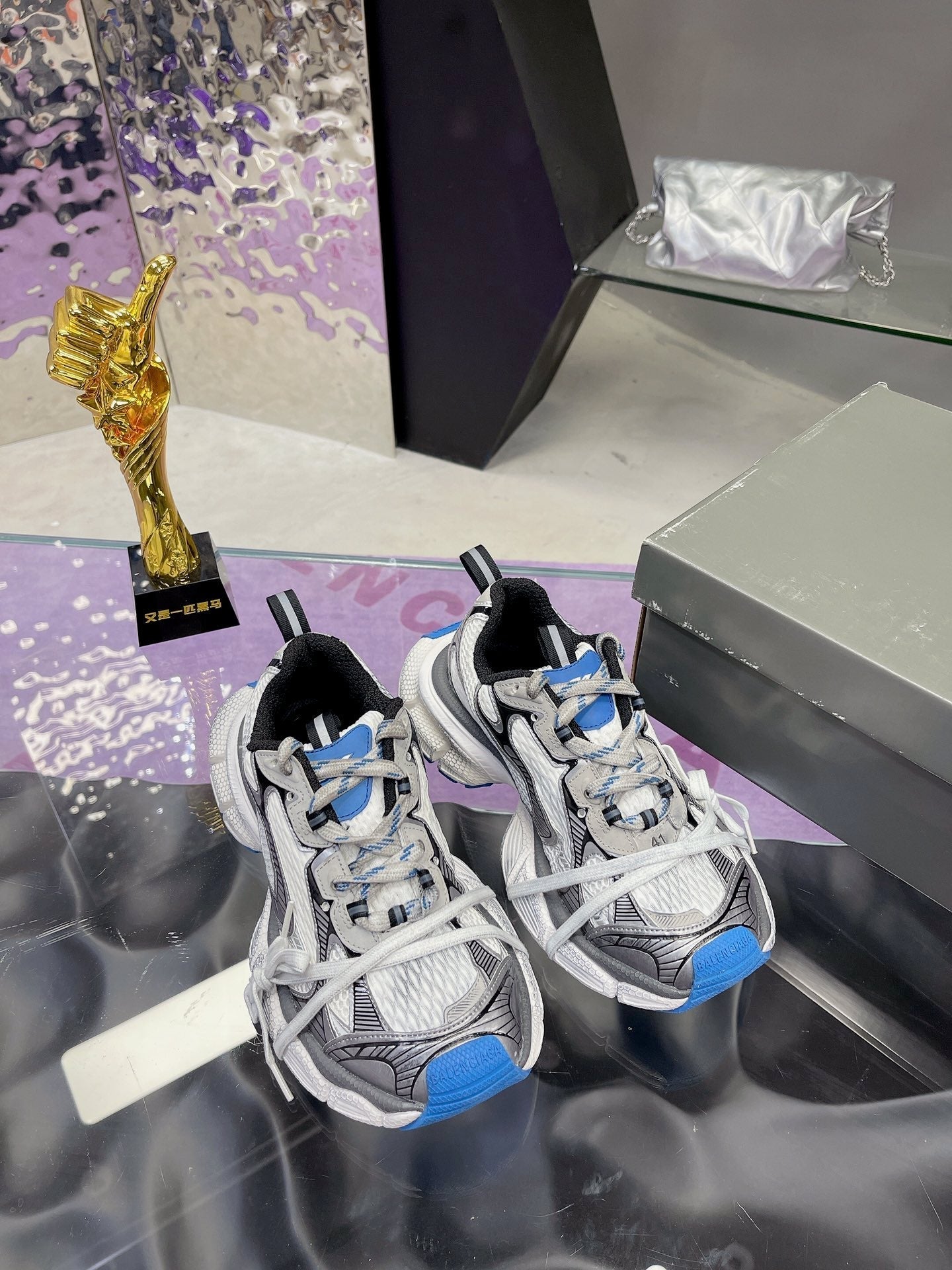 3XL SNEAKER IN WHITE GRAY BLUE MESH AND POLYURETHANE - 35