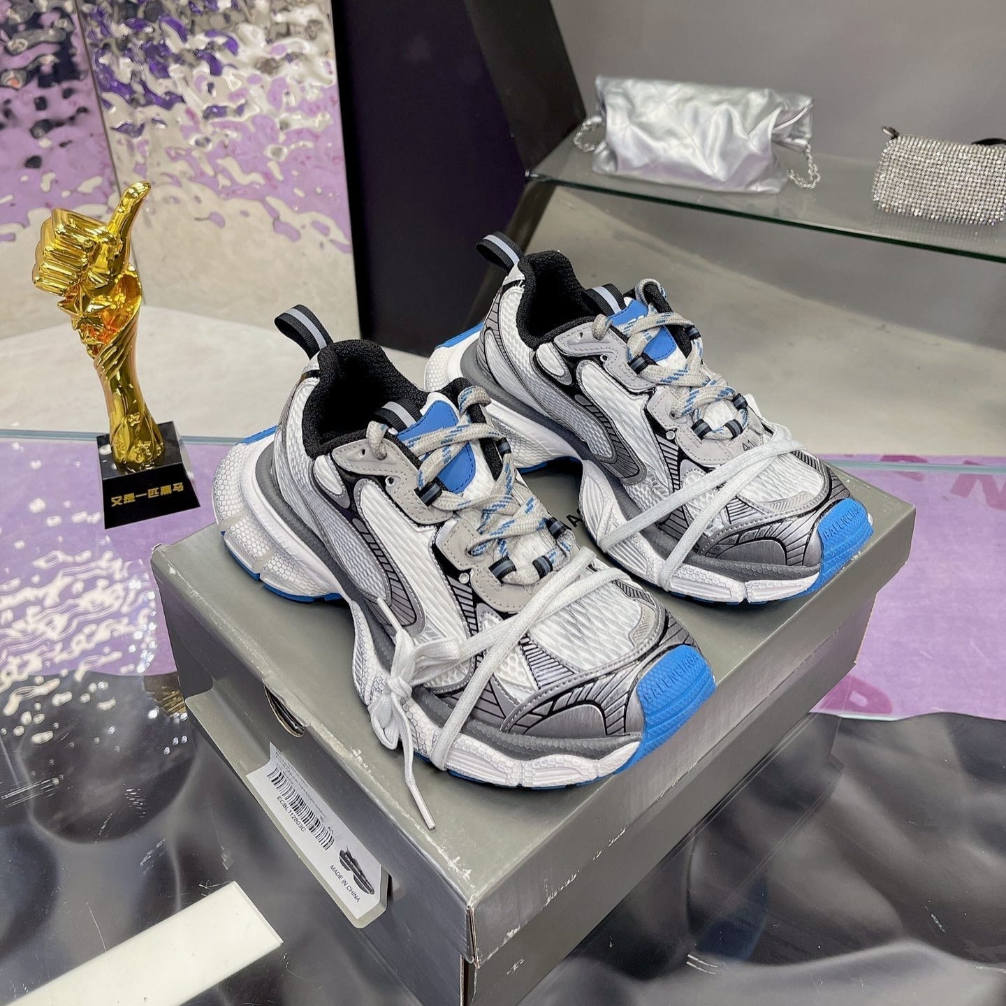 3XL SNEAKER IN WHITE GRAY BLUE MESH AND POLYURETHANE - 35