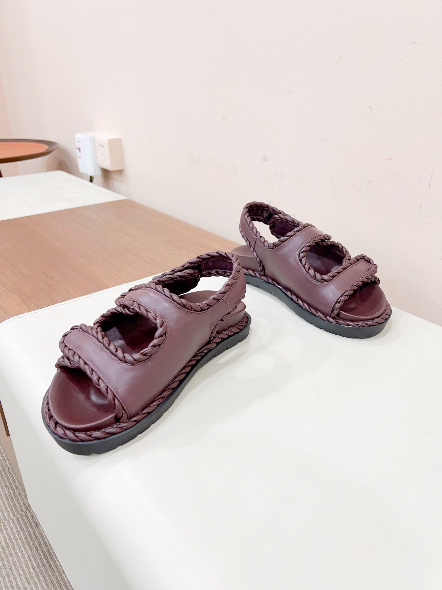 REFINED DAD SANDAL IN WINE RED LAMBSKIN - 35