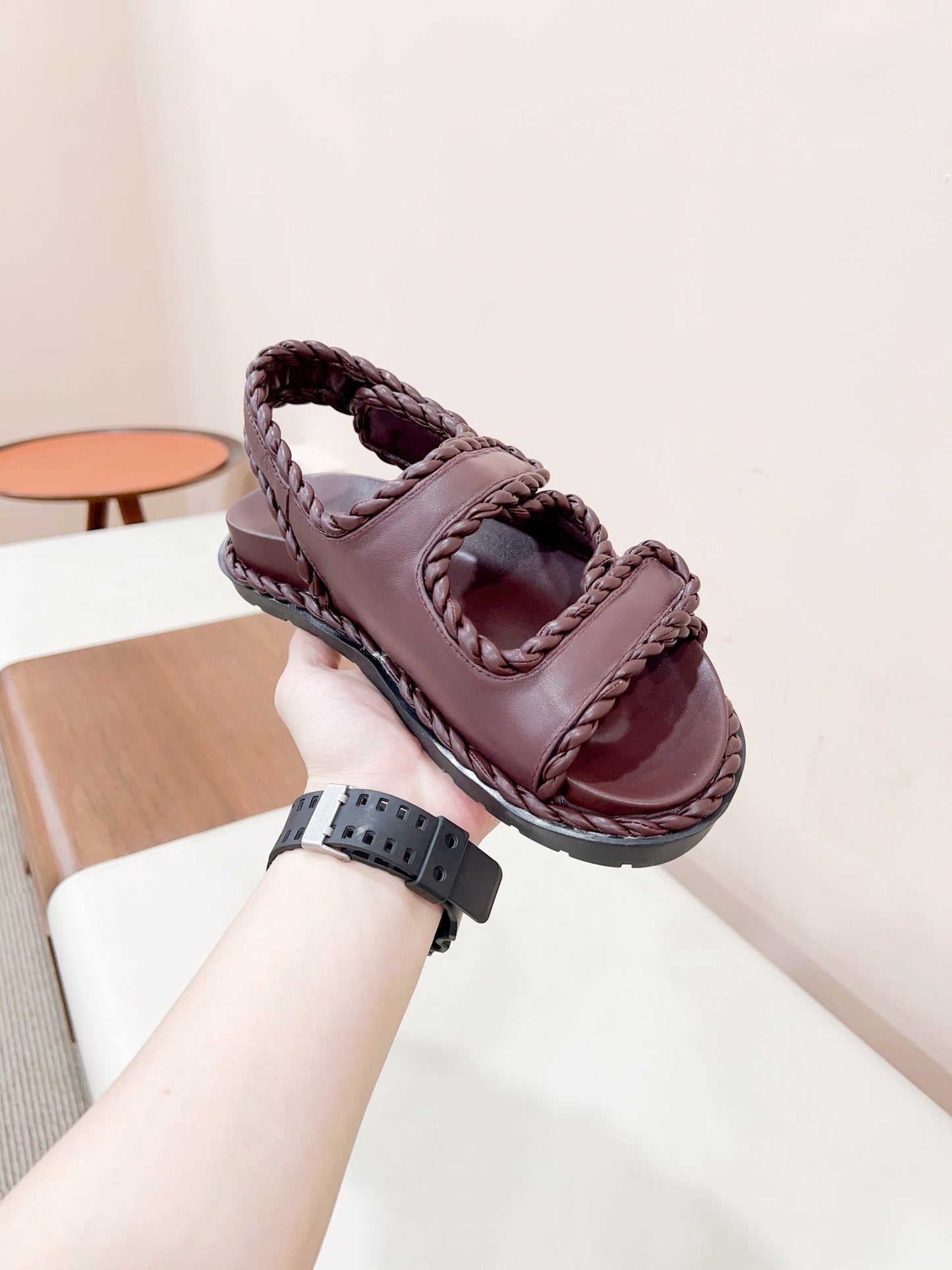 REFINED DAD SANDAL IN WINE RED LAMBSKIN - 35