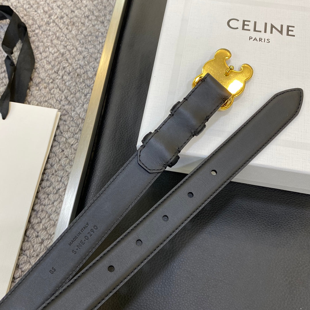 TRIOMPHE BELT 25MM IN BLACK CALFSKIN WITH LEATHER-COVERED BUCKLE - 30