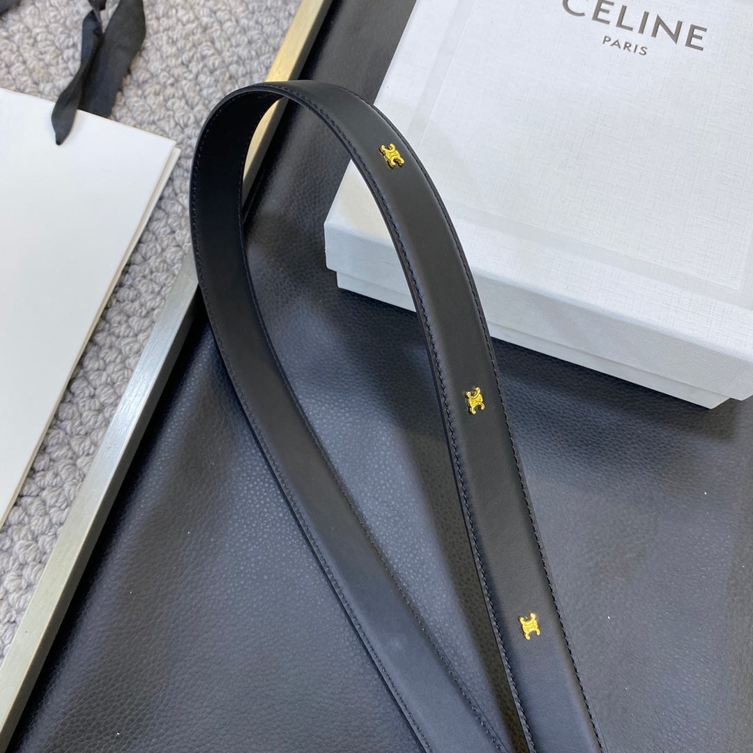 TRIOMPHE BELT 25MM IN BLACK CALFSKIN WITH LEATHER-COVERED BUCKLE - 30