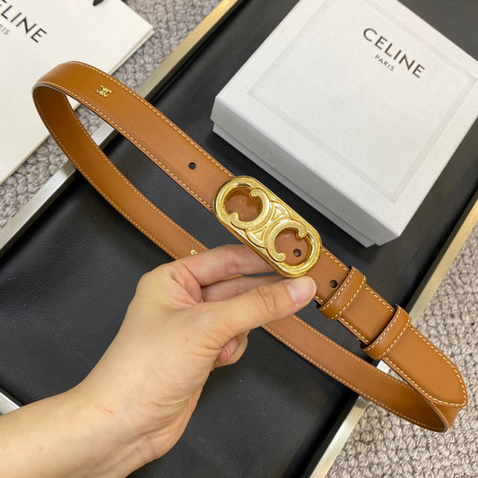 TRIOMPHE BELT 25MM IN BROWN CALFSKIN OVAL BUCKLE AND ENGRAVED LOGO - 30