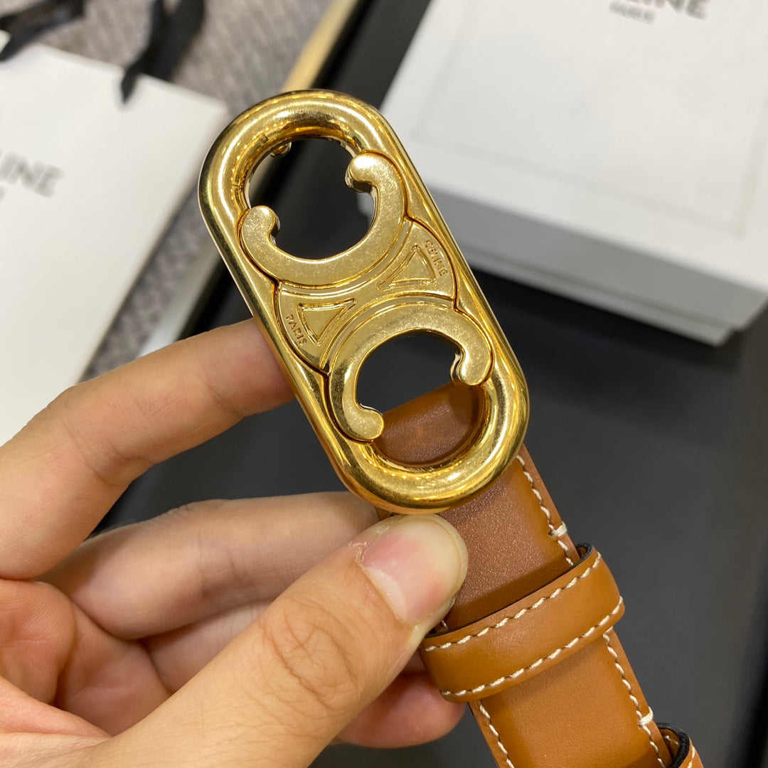 TRIOMPHE BELT 25MM IN BROWN CALFSKIN OVAL BUCKLE AND ENGRAVED LOGO - 30