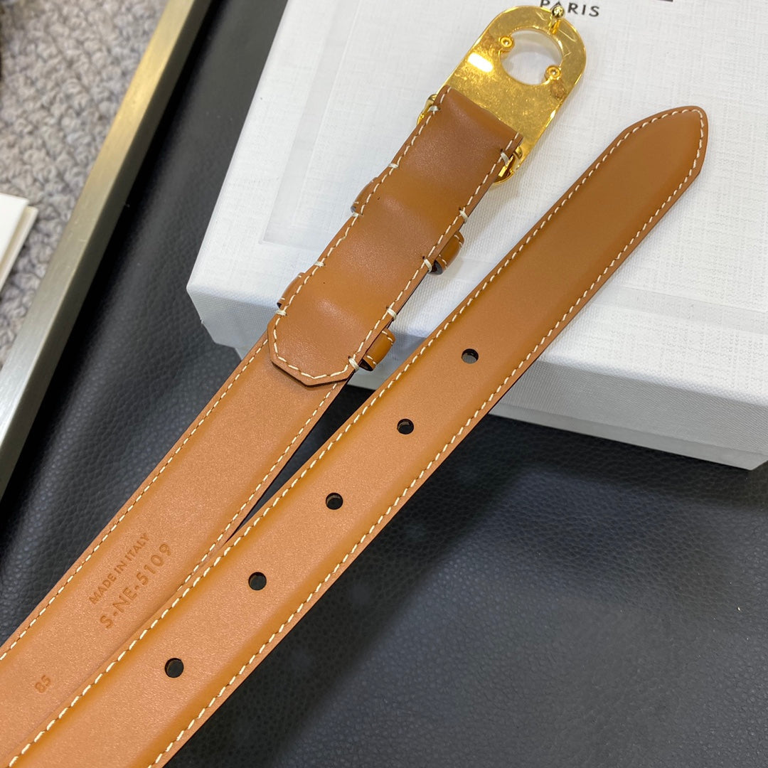 TRIOMPHE BELT 25MM IN BROWN CALFSKIN OVAL BUCKLE AND ENGRAVED LOGO - 30