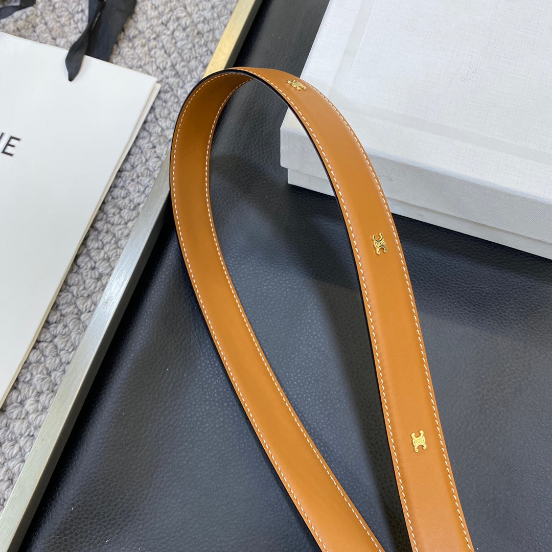 TRIOMPHE BELT 25MM IN BROWN CALFSKIN OVAL BUCKLE AND ENGRAVED LOGO - 30