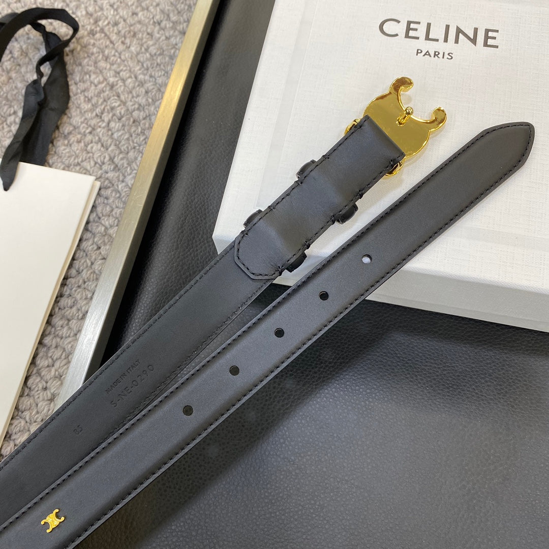CELINE 25S TRIOMPHE BELT 25MM IN BLACK CALFSKIN 548081 - 26 - 28