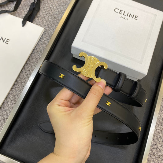 CELINE 25S TRIOMPHE BELT 25MM IN BLACK CALFSKIN 548081 - 26 - 28