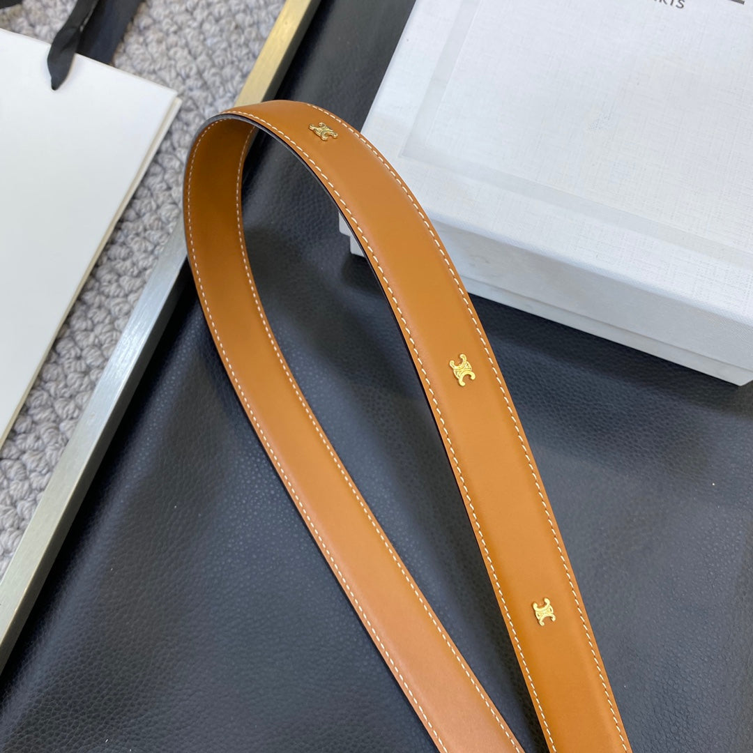 TRIOMPHE BELT 25MM IN BROWN CALFSKIN GOLD BUCKLE GOLD LOGO - 30