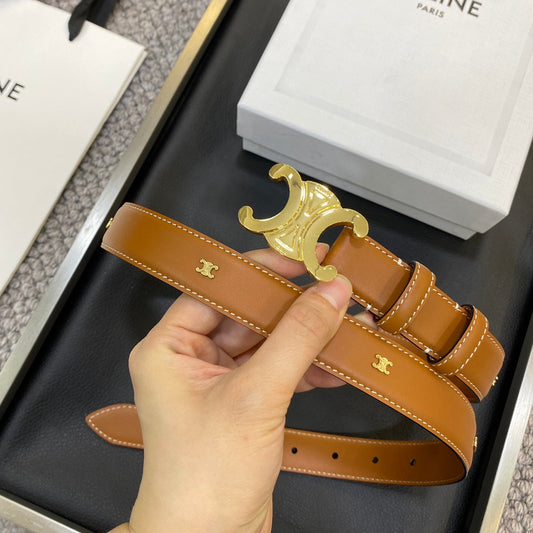 TRIOMPHE BELT 25MM IN BROWN CALFSKIN GOLD BUCKLE GOLD LOGO - 30