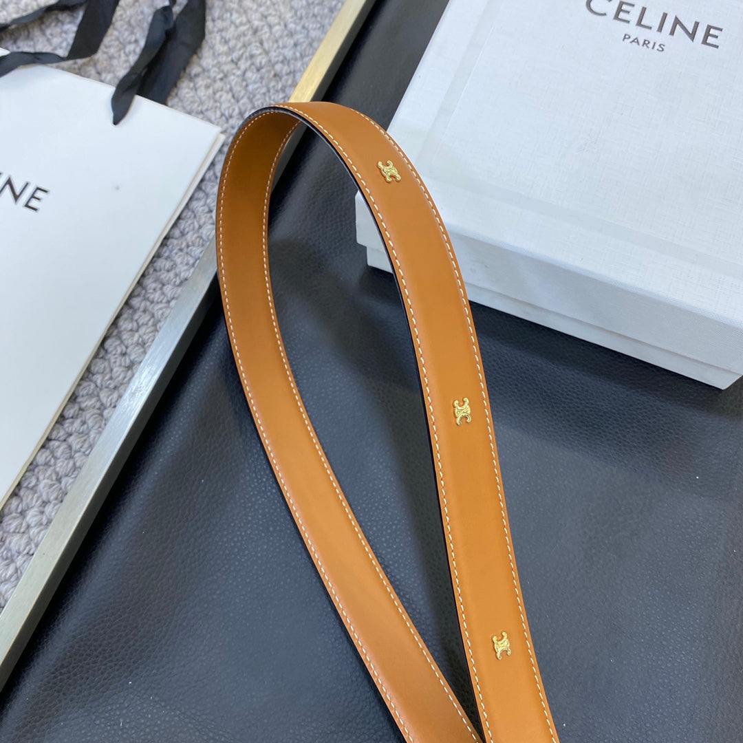 TRIOMPHE BELT 25MM IN BROWN CALFSKIN SILVER BUCKLE GOLD LOGO - 30