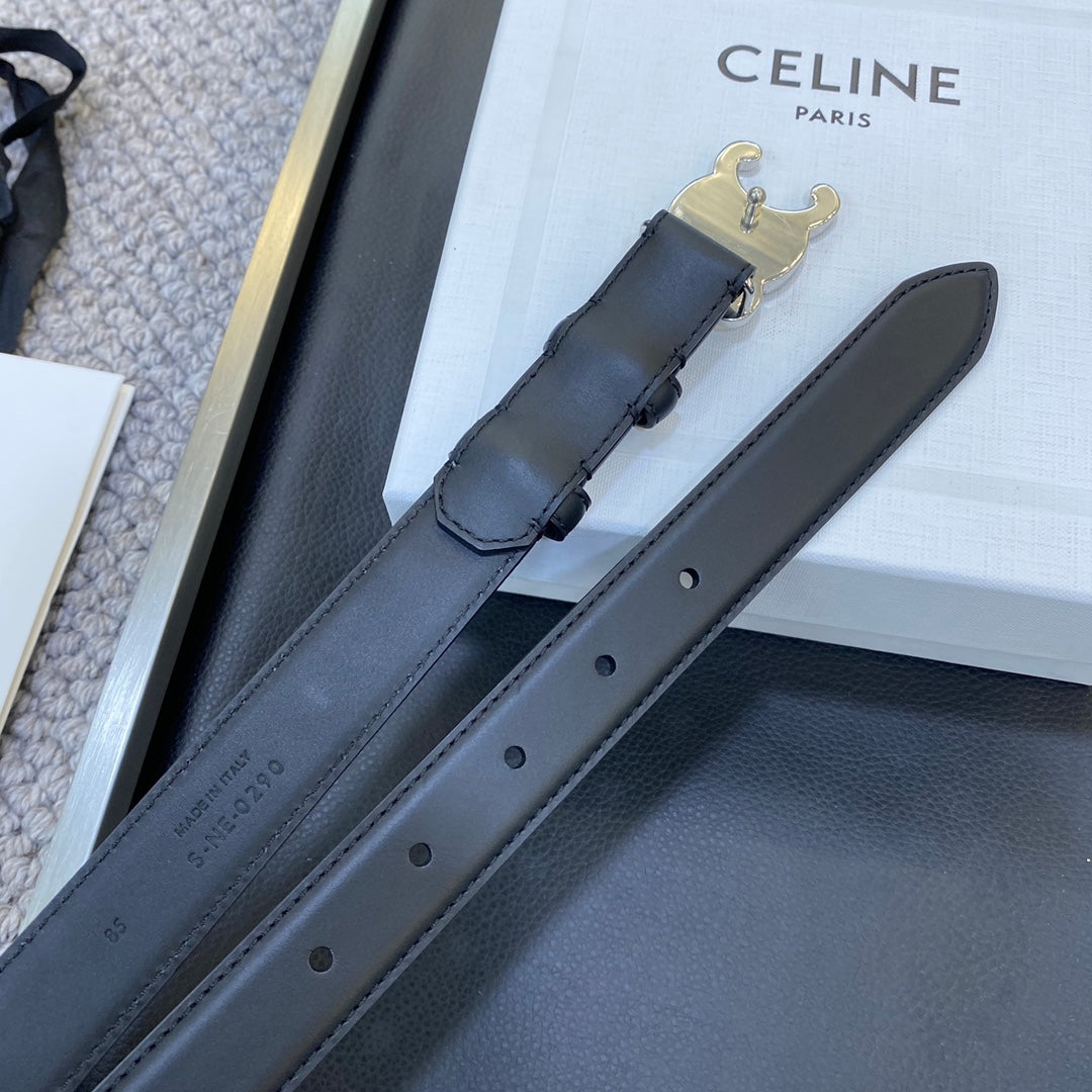 TRIOMPHE BELT 25MM IN BLACK CALFSKIN SILVER BUCKLE GOLD LOGO - 30