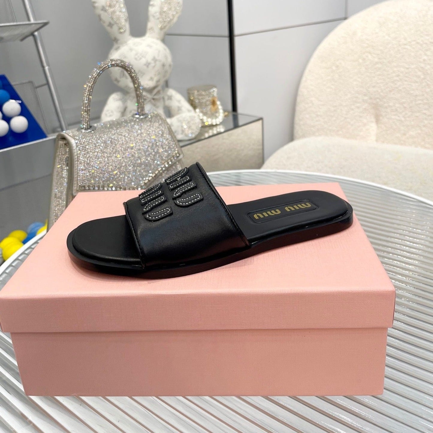 Slippers Black Leather - 35