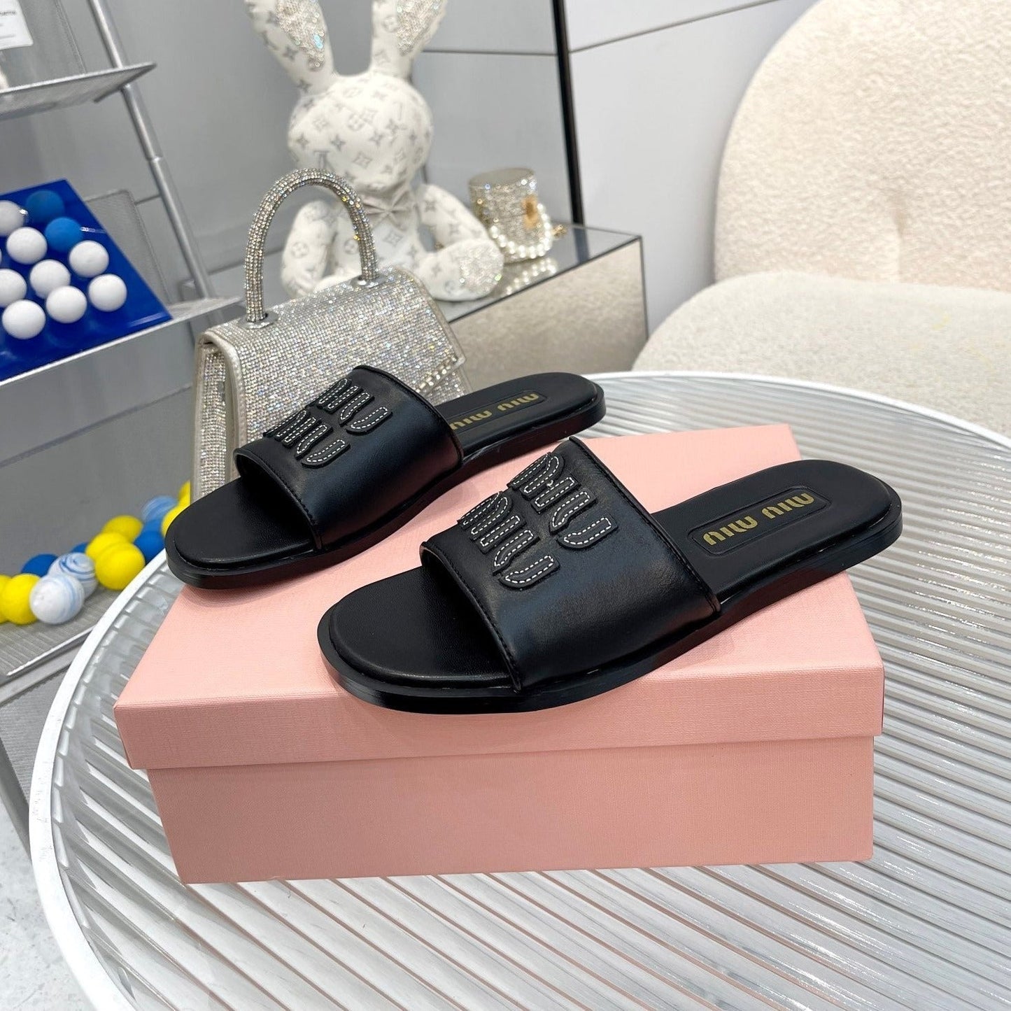 Slippers Black Leather - 35