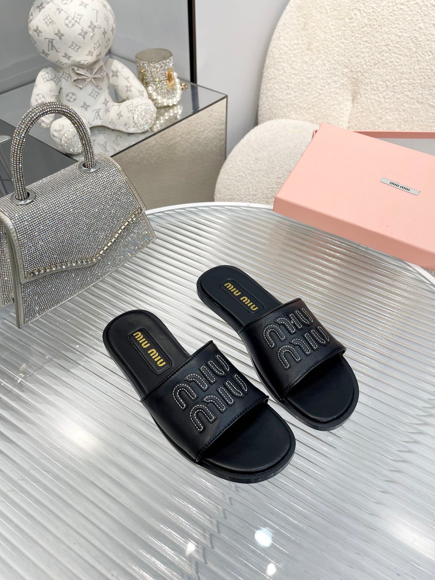 Slippers Black Leather - 35