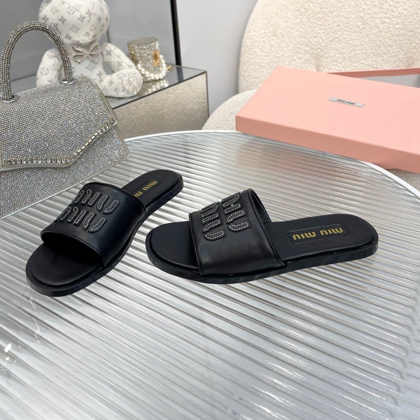 Slippers Black Leather - 35