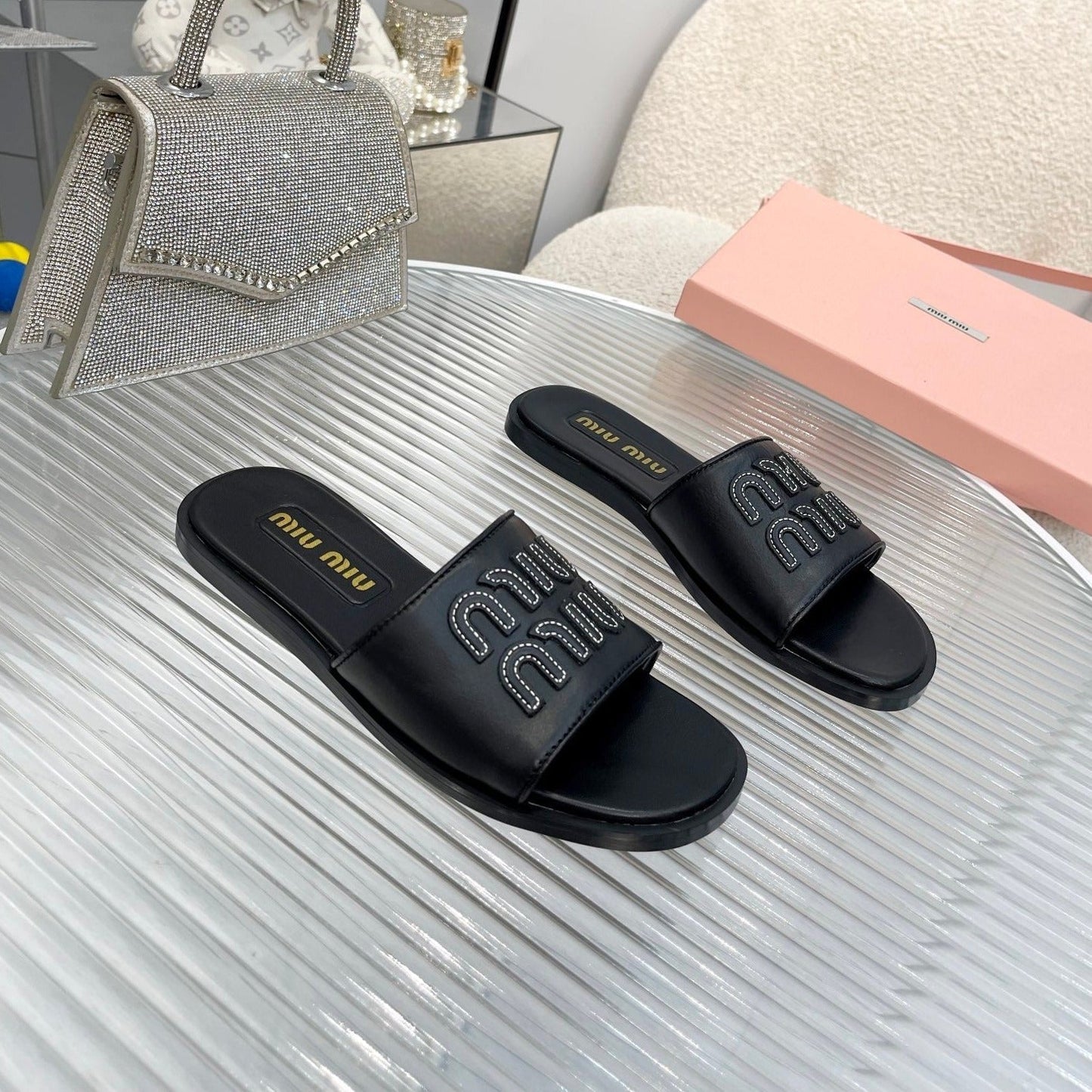 Slippers Black Leather - 35