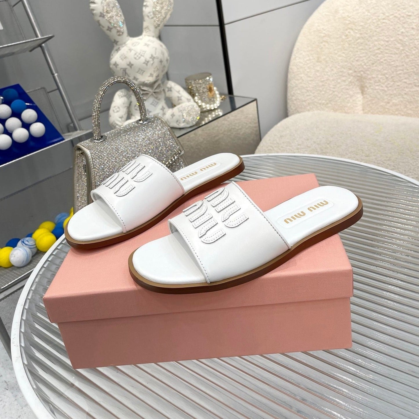 Slippers White Leather - 35