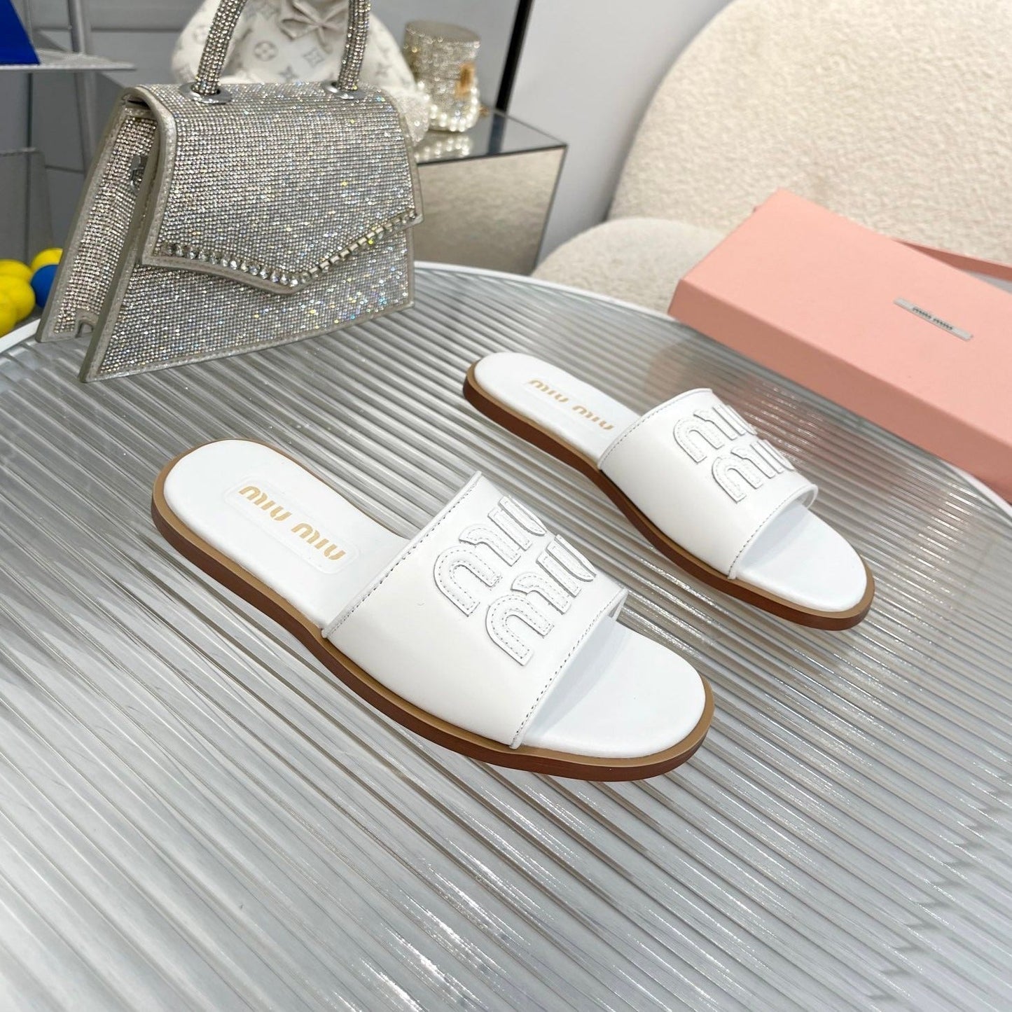 Slippers White Leather - 35