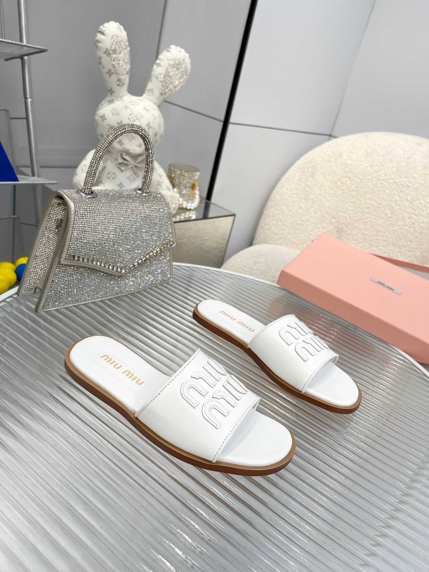Slippers White Leather - 35
