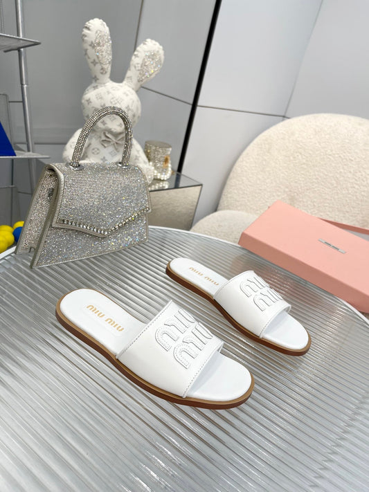 Slippers White Leather - 35