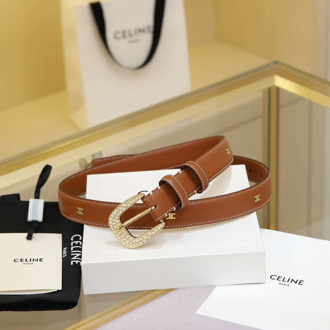 CL MEDIUM 25 MM MARCO BELT WITH STRASS IN BRONZE BROWN CALFSKIN GOLD HARDWARE - 30