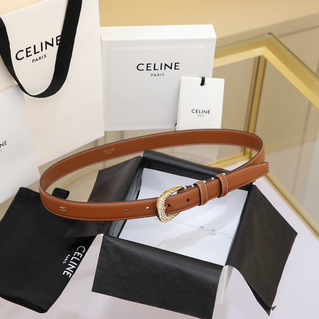 CL MEDIUM 25 MM MARCO BELT WITH STRASS IN BRONZE BROWN CALFSKIN GOLD HARDWARE - 30