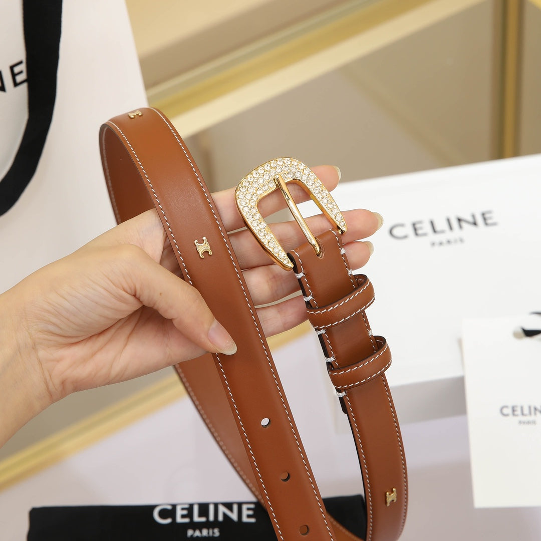 CL MEDIUM 25 MM MARCO BELT WITH STRASS IN BRONZE BROWN CALFSKIN GOLD HARDWARE - 30
