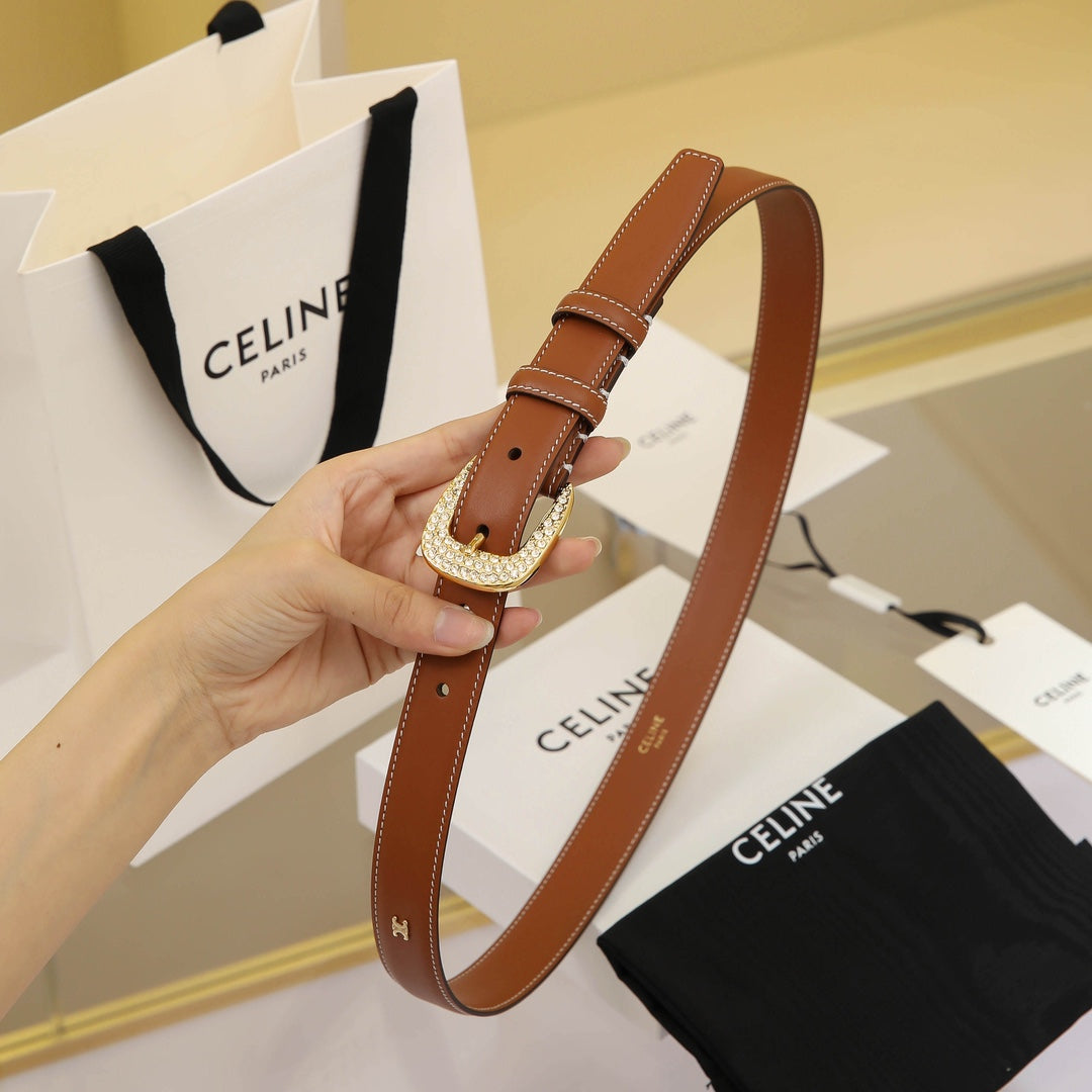 CL MEDIUM 25 MM MARCO BELT WITH STRASS IN BRONZE BROWN CALFSKIN GOLD HARDWARE - 30