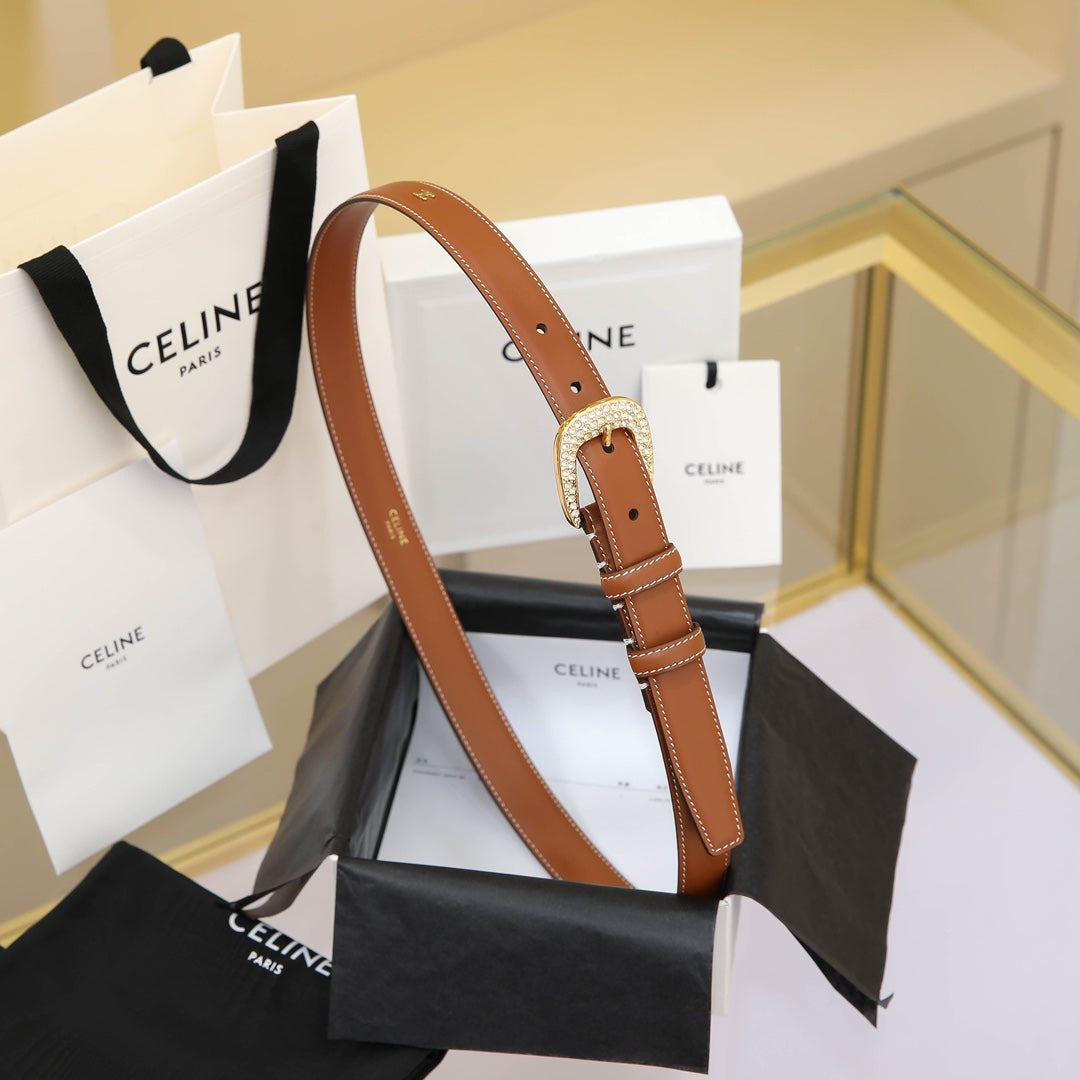 CL MEDIUM 25 MM MARCO BELT WITH STRASS IN BRONZE BROWN CALFSKIN GOLD HARDWARE - 30