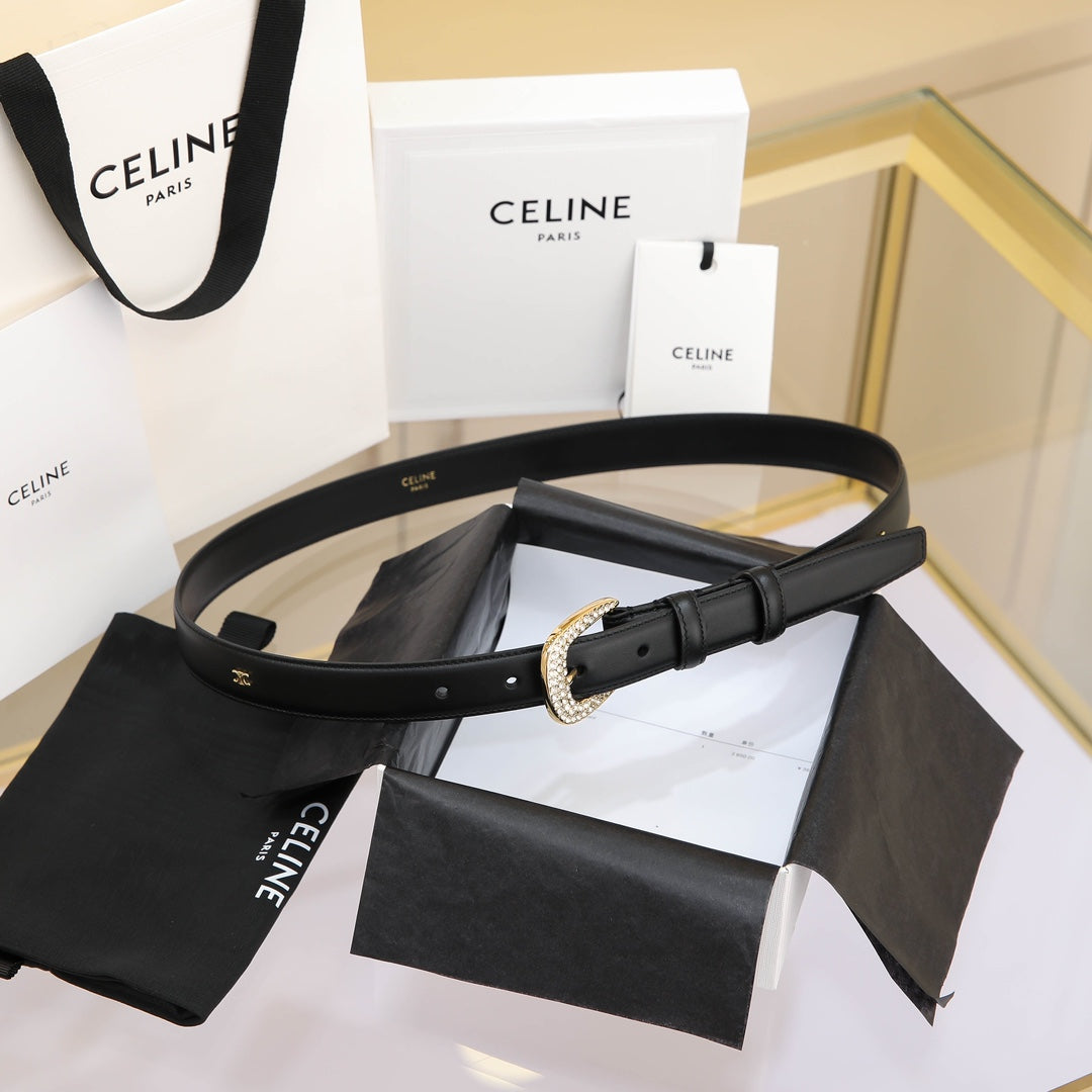 CL MEDIUM 25 MM MARCO BELT WITH STRASS IN BLACK CALFSKIN GOLD HARDWARE - 30