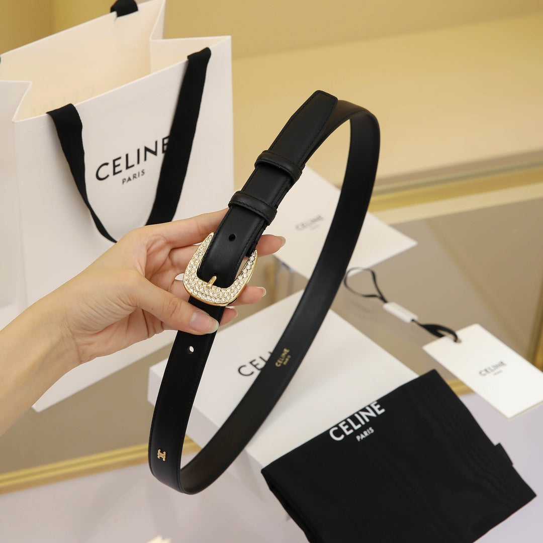 CL MEDIUM 25 MM MARCO BELT WITH STRASS IN BLACK CALFSKIN GOLD HARDWARE - 30