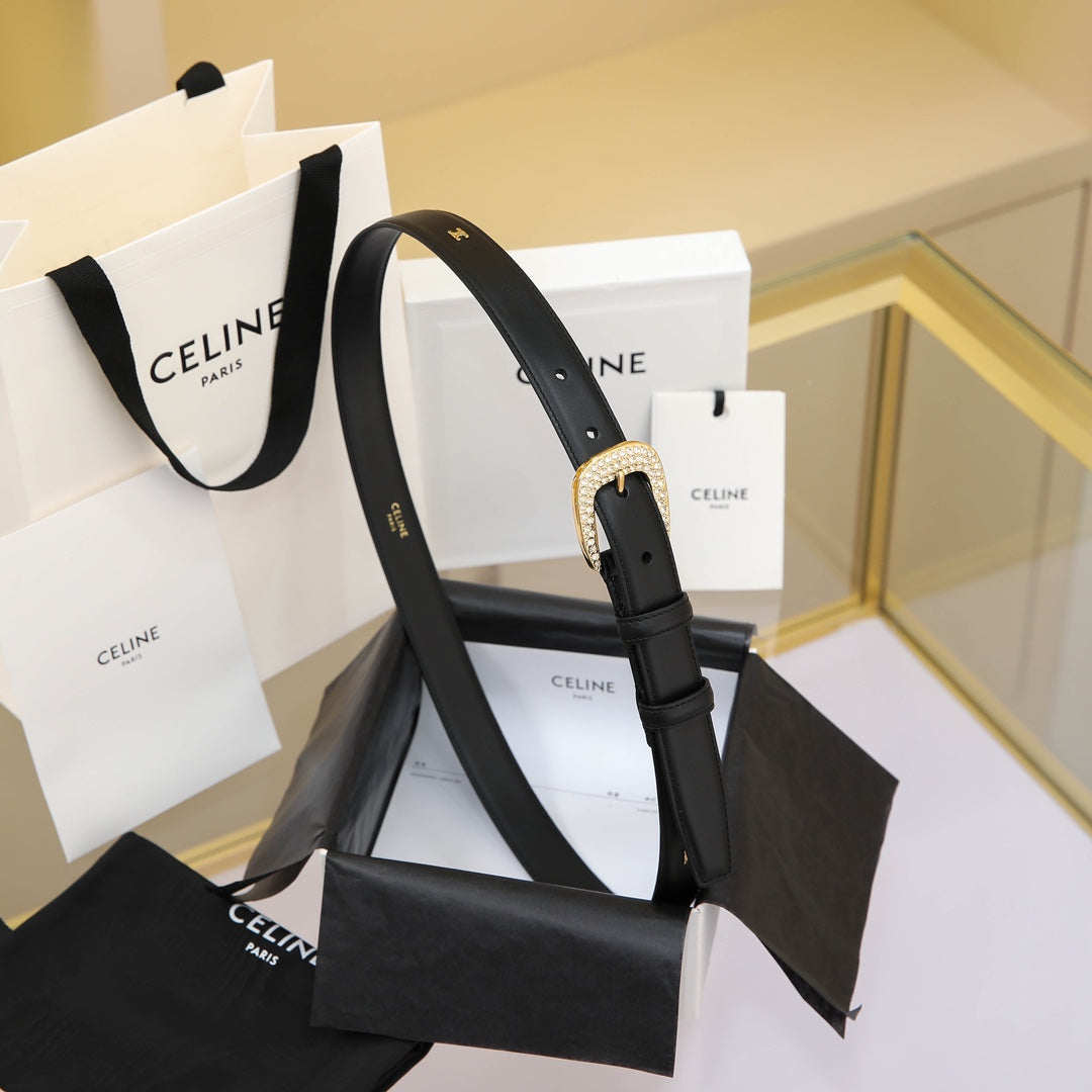 CL MEDIUM 25 MM MARCO BELT WITH STRASS IN BLACK CALFSKIN GOLD HARDWARE - 30