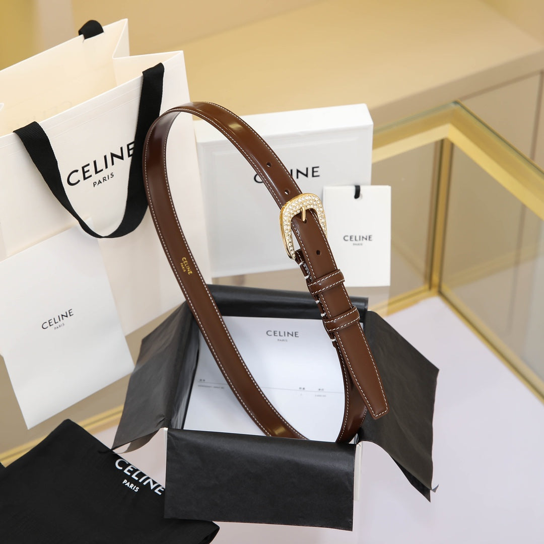CL MEDIUM 25 MM MARCO BELT WITH STRASS IN CHOCOLATE BROWN CALFSKIN GOLD HARDWARE - 30