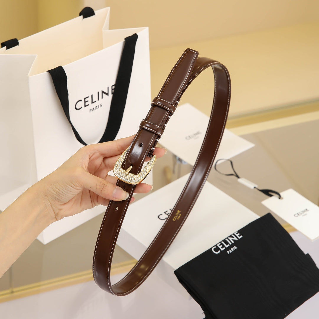 CL MEDIUM 25 MM MARCO BELT WITH STRASS IN CHOCOLATE BROWN CALFSKIN GOLD HARDWARE - 30